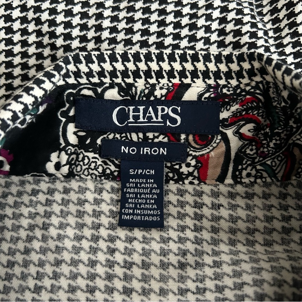 CHAPS No Iron Womens Black White Houndstooth Long Sleeve Button Up Shirt Size S - Picture 9 of 10